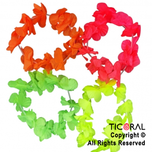 VINCHA TIARA HAWAIANA FLORES TELA FLUO COLORES SURTIDOS x 12